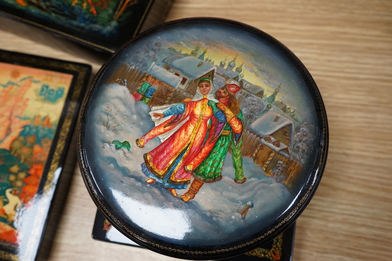 Four various Russian lacquer boxes. Condition - good